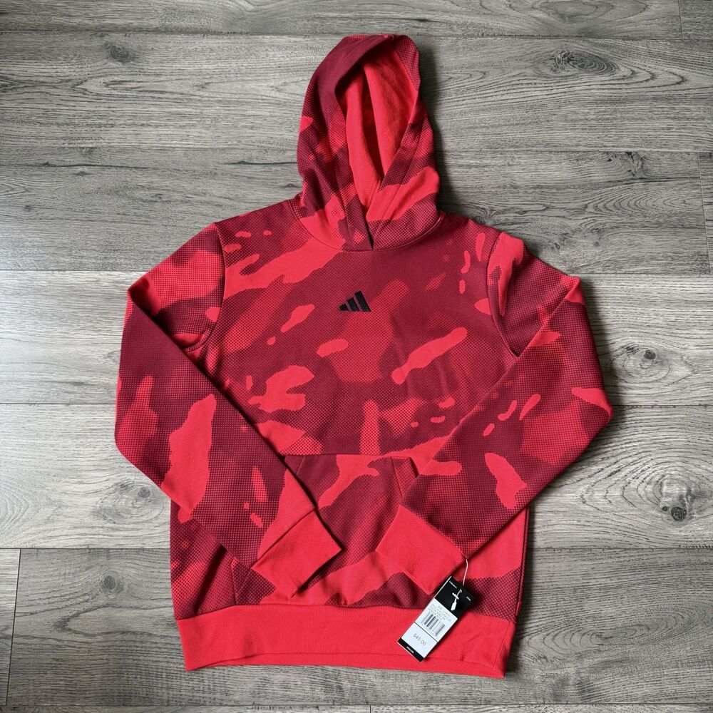 Adidas Boys Regular Fit Red/Black Camo Pullover Hoodie NWT Size Boys Large 14/16